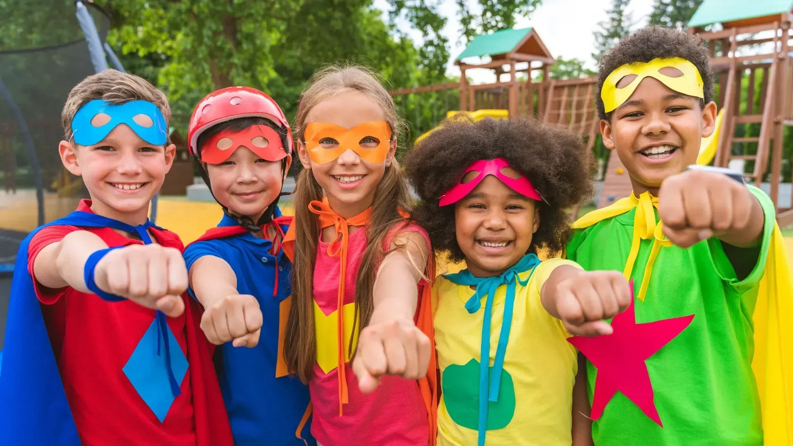 Children wearing superhero costumes